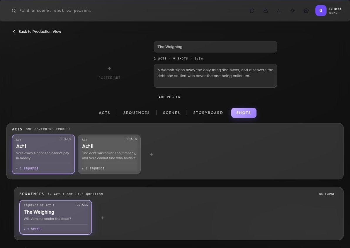 The Canvas showing the acts band and the sequences band