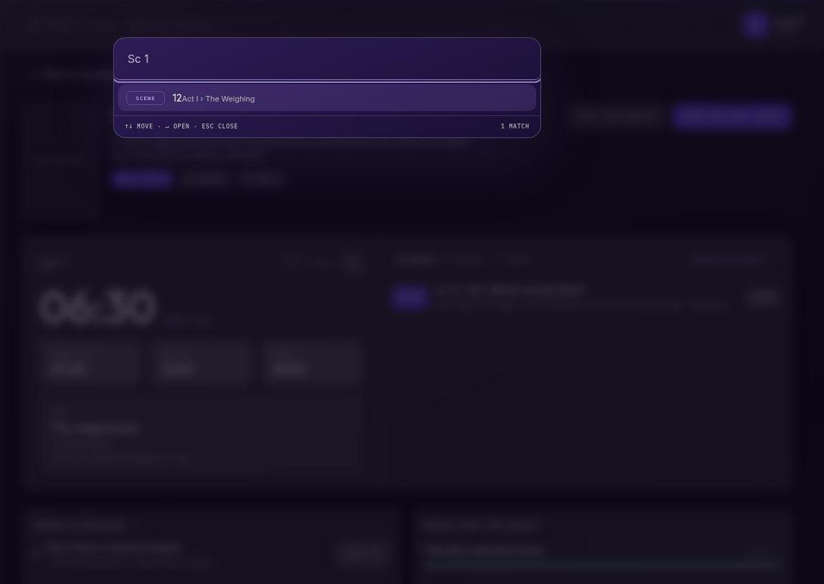 The search panel open over the Production View
