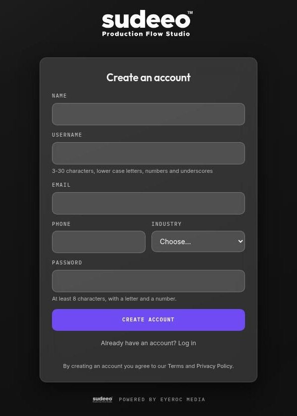 The sign-up form